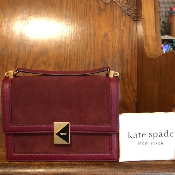 NWT-Kate Spade-Deco Pebbled Leather & Suede-Chain Shoulder Bag-Cherry Juice-$358 - Picture 10 of 16